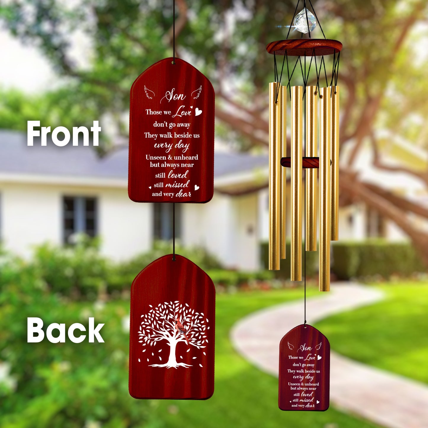 Netecom Sympathy Memorial Wind Chimes for Son – Personalized Wooden Chimes with Tree of Life & Crystal Beads