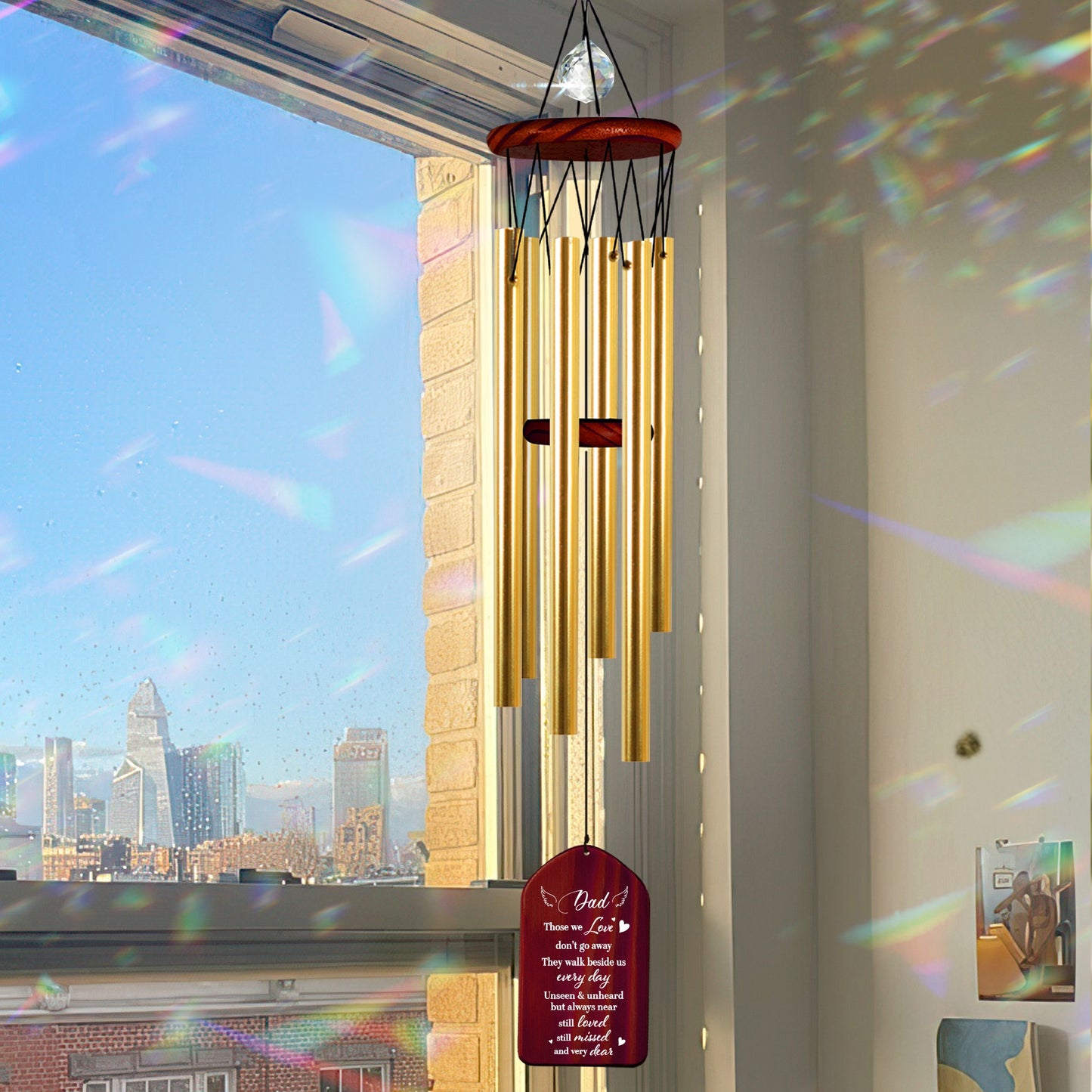 Netecom Personalized Memorial Wind Chimes for Dad – Custom Walnut Wooden Chimes with Tree of Life & Heartfelt Poem