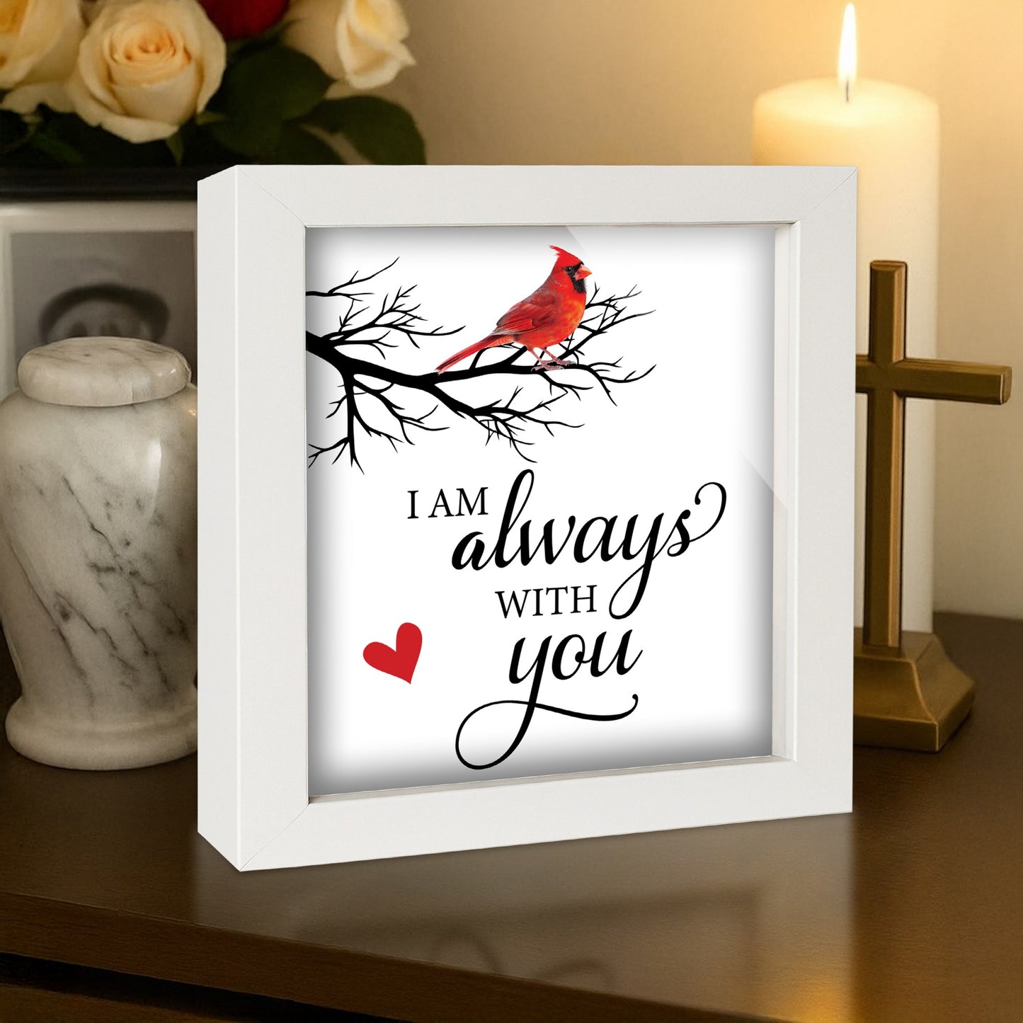 Netecom Memorial Frame Gift – “I Am Always With You” Cardinal Keepsake Set with Ornament, Keychain & Message Card