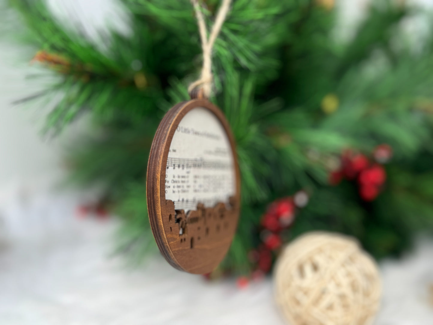 Netecom Religious Christmas Ornament – “O Little Town of Bethlehem” Wooden Ornament Gift