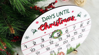 Netecom Handmade Round Countdown Sign – “Days Until Christmas” Wooden Wall Hanging Decoration