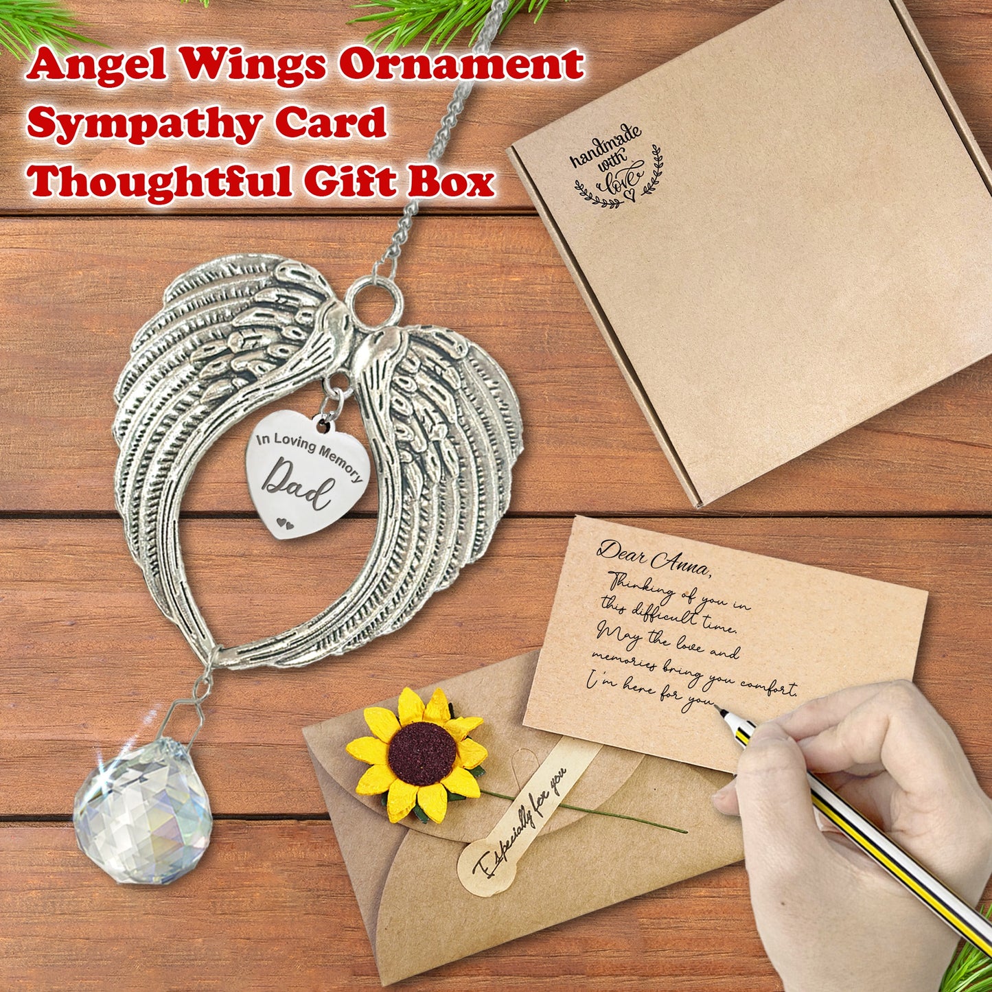 Netecom Angel Wings Memorial Ornament with Crystal Ball – In Loving Memory Dad Sympathy Gift for Christmas