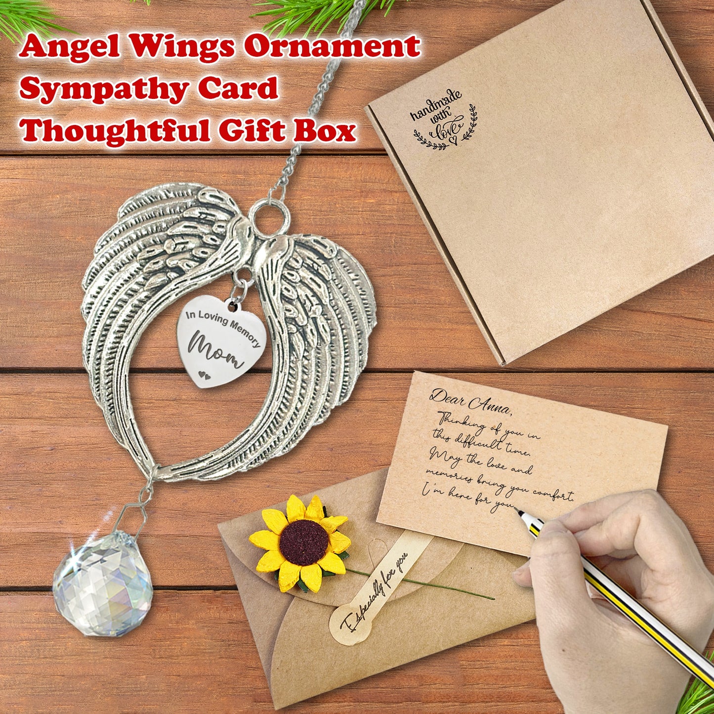 Netecom Christmas Memorial Angel Wings Ornament – In Loving Memory Mom Crystal Suncatcher Gift Box