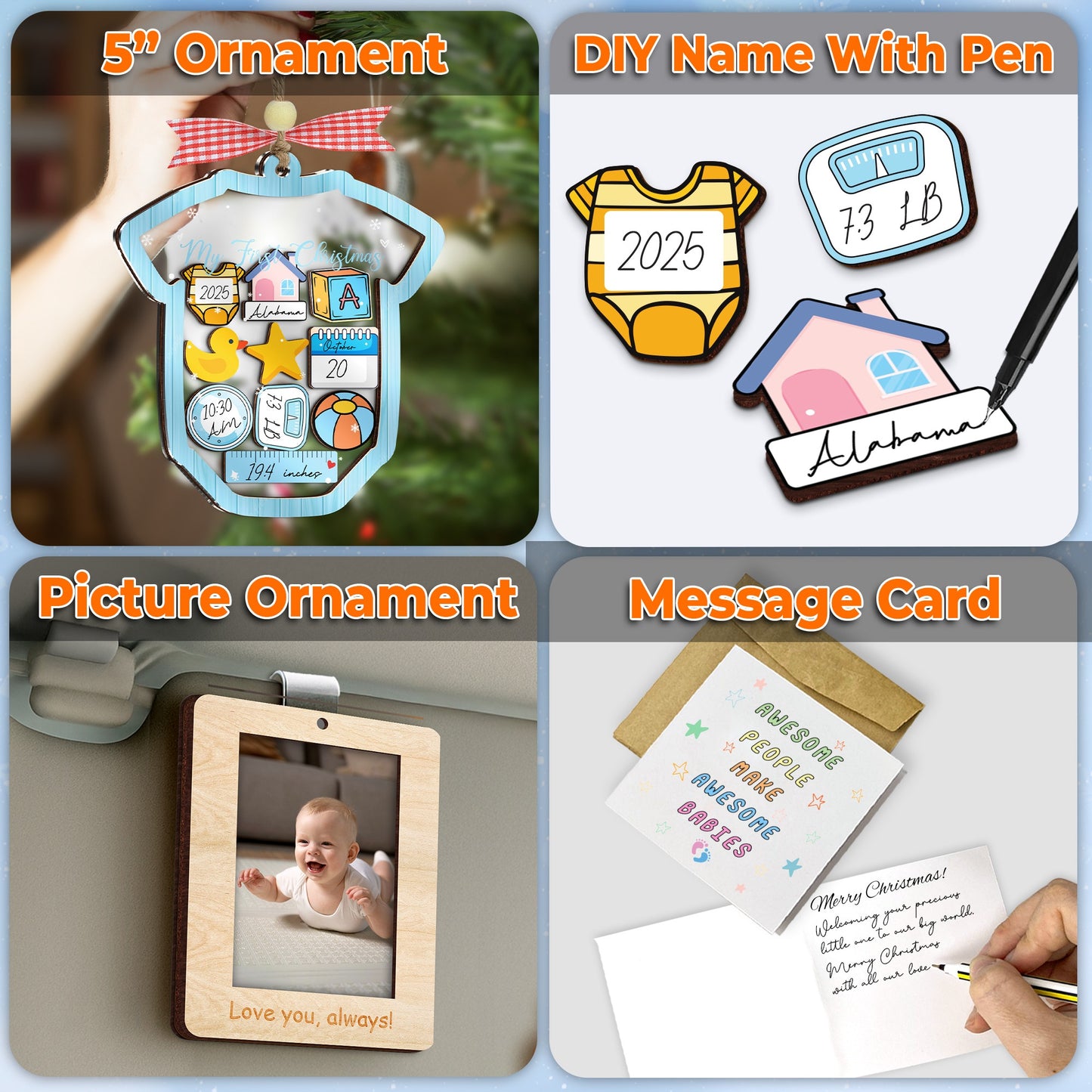 Netecom Baby Boy First Christmas Shaking Ornament – Shaking Acrylic Decoration Gift Box with Tokens & Pen