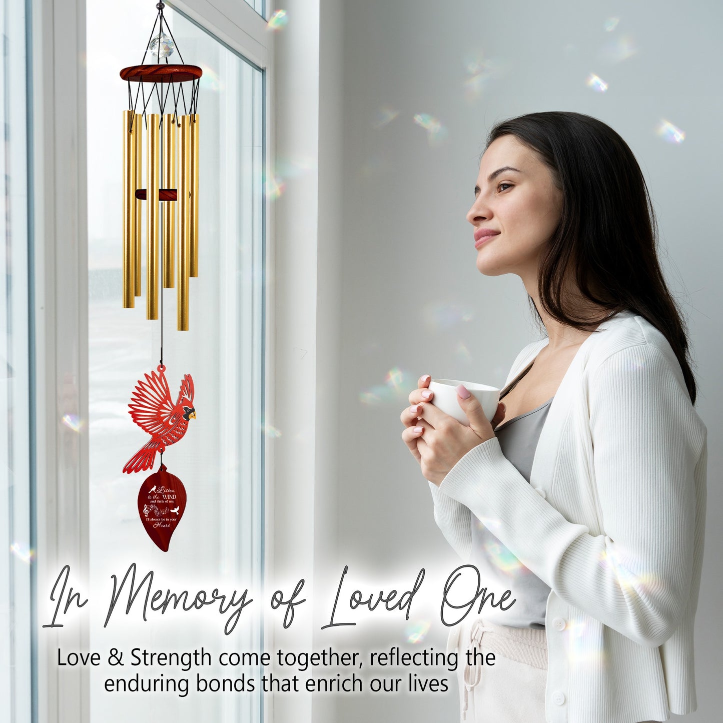 Netecom Memorial Wind Chime – “Listen to the Wind and Think of Me” Cardinal Leaf Shape Sympathy Gift