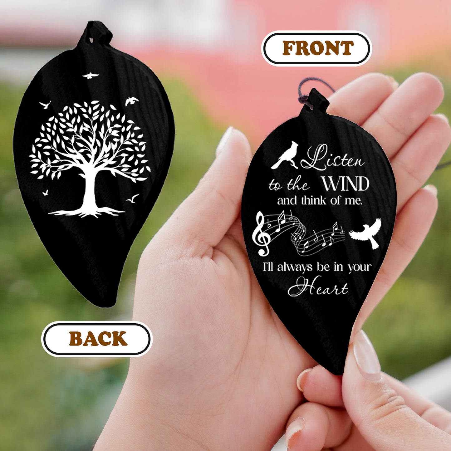 Netecom Cardinal Memorial Wind Chime – Black Leaf Design with Poem & Gift Box, Bereavement Sympathy Gift