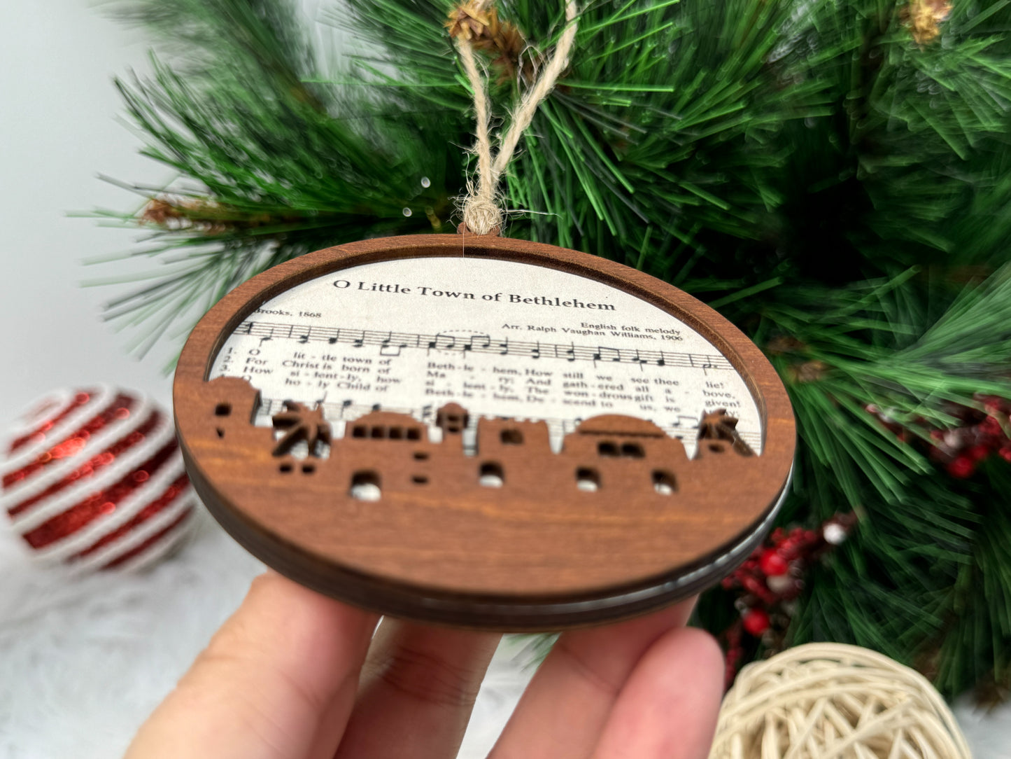 Netecom Religious Christmas Ornament – “O Little Town of Bethlehem” Wooden Ornament Gift