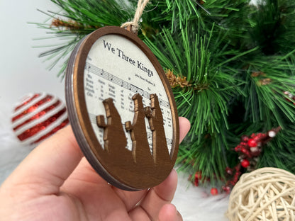 Netecom Nativity Ornament – Wooden “We Three Kings” Sheet Music Christmas Decoration, Remembrance Gift