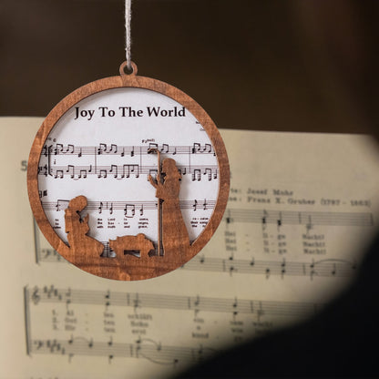 Netecom “Joy To The World” Wooden Christmas Ornament – Layered Nativity Hymn Design, Christian Holiday Decoration