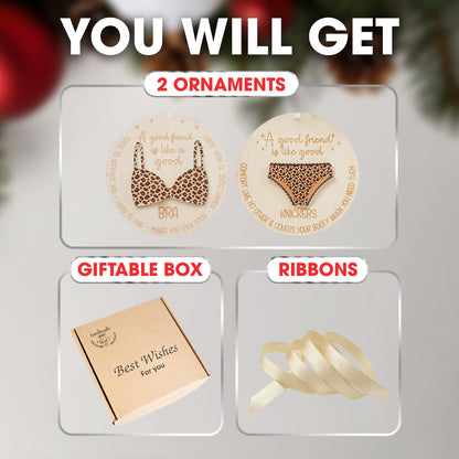 Netecom Funny Best Friend Christmas Ornament Set , "A Good Friend is Like Good Underwear" Quote , Novelty Bestie Gift Set (2 Pack)