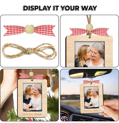 Netecom Christmas Wooden Photo Ornaments – 4PCS Love You Always Picture Frames with Bow & Magnet Gift Set