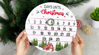 Netecom Handmade Round Countdown Sign – “Days Until Christmas” Wooden Wall Hanging Decoration