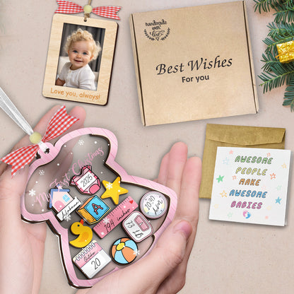 Netecom Baby's First Christmas Shaker Ornament  Personalized Birth Stats Girl Gift Set with Photo Frame & DIY Name Pen