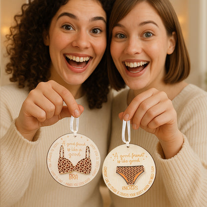 Netecom Funny Best Friend Christmas Ornament Set , "A Good Friend is Like Good Underwear" Quote , Novelty Bestie Gift Set (2 Pack)