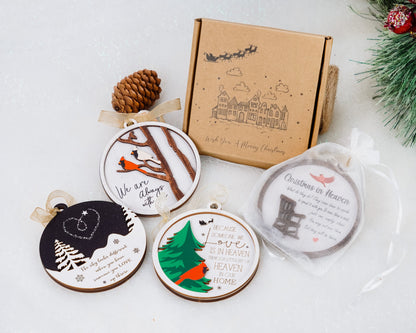 Netecom Pack of 4 Cardinal Memorial Christmas Ornaments , Loss of Loved One Keepsake Set , Sympathy Gift , "Always With You" & "Christmas in Heaven