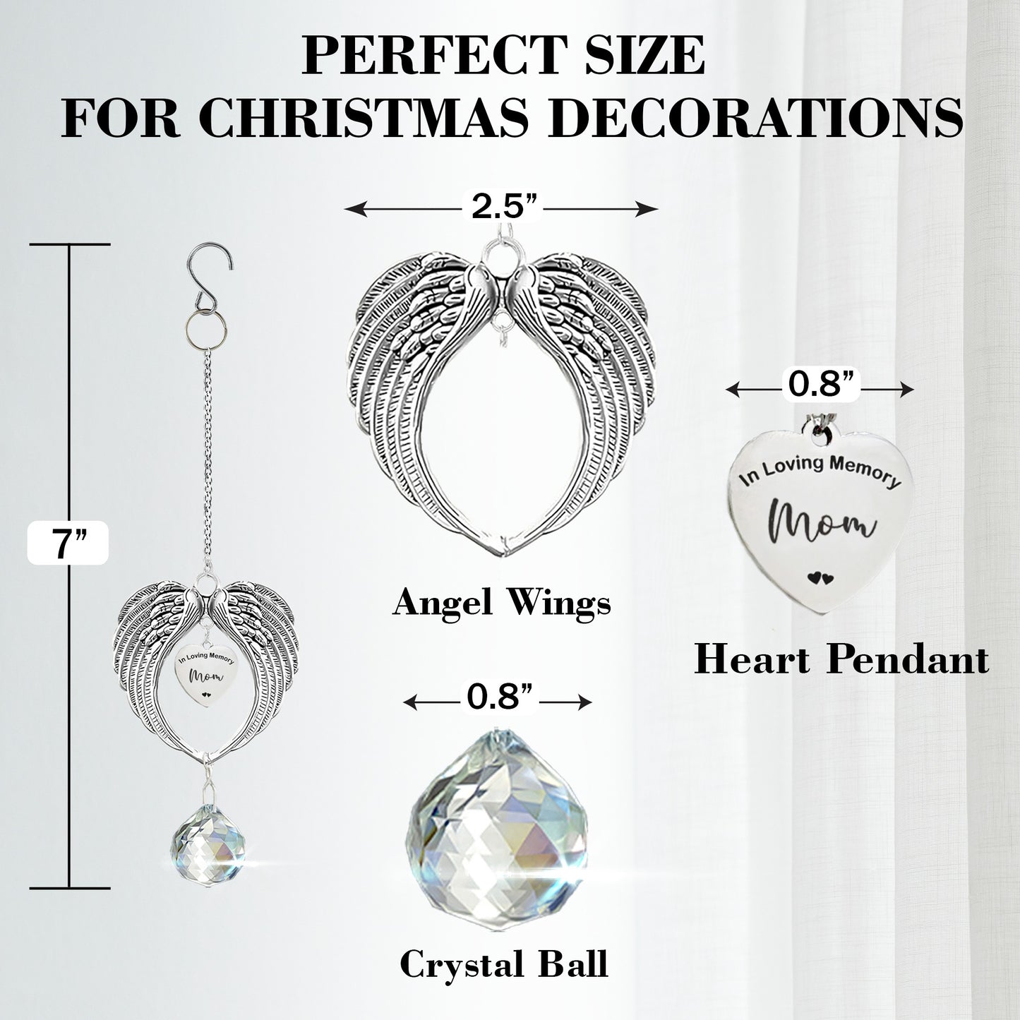 Netecom Angel Wings Memorial Ornament with Crystal Ball – In Loving Memory Dad Sympathy Gift for Christmas