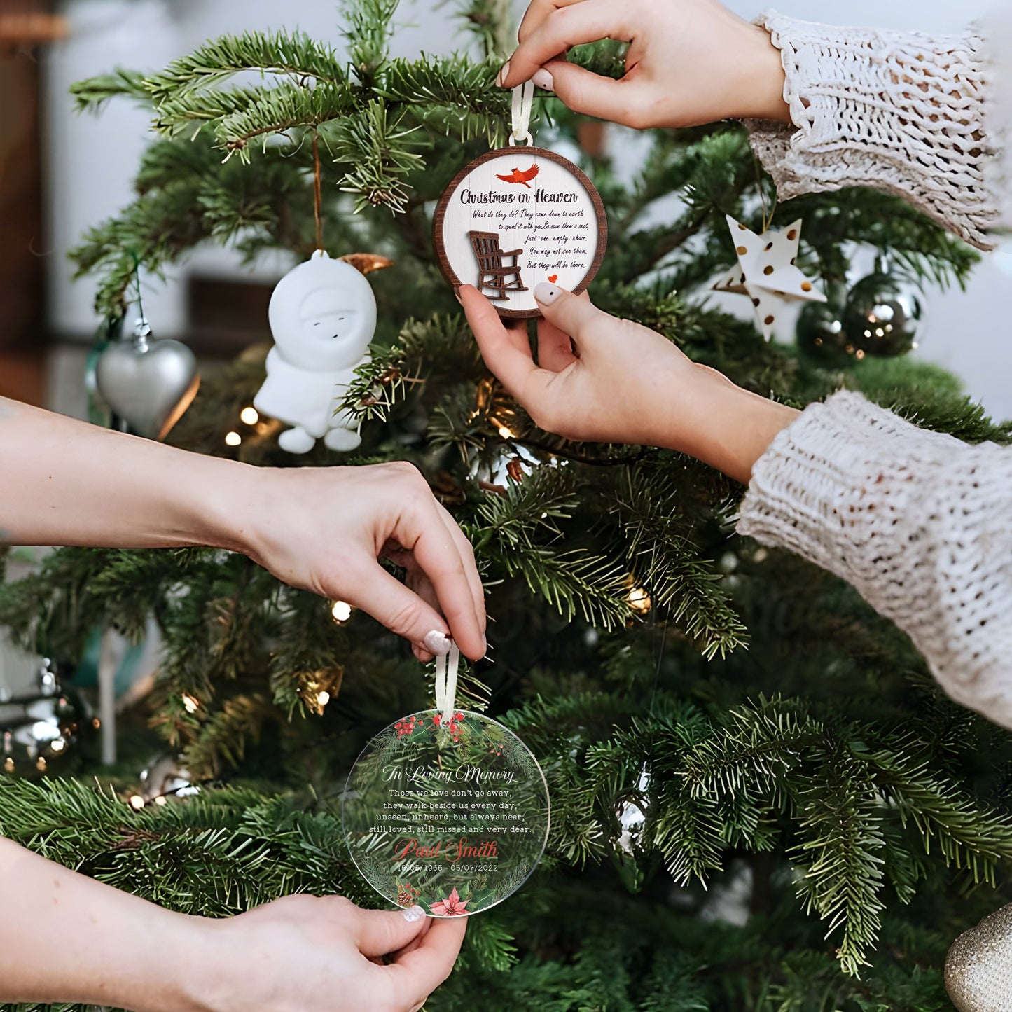 Netecom Christmas in Heaven Rocking Chair Ornament , Cardinal Memorial Keepsake , Sympathy Gift for Loss of Loved One , Wooden Decor