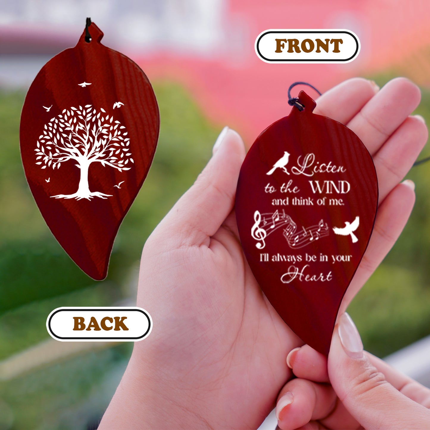 Netecom Memorial Wind Chimes – “Listen to the Wind and Think of Me” Cardinal Leaf-Shaped Personalized Sympathy Gift