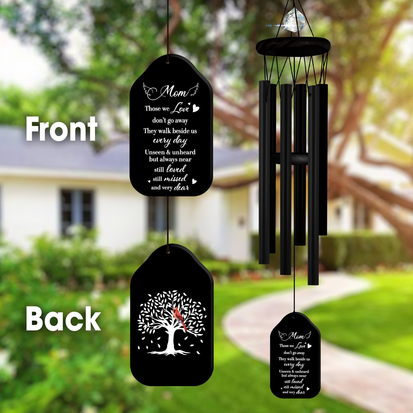 Netecom Personalized Memorial Wind Chimes for Mom – Walnut Wood with Crystal Beads, Heartfelt Poem, and Gift Box