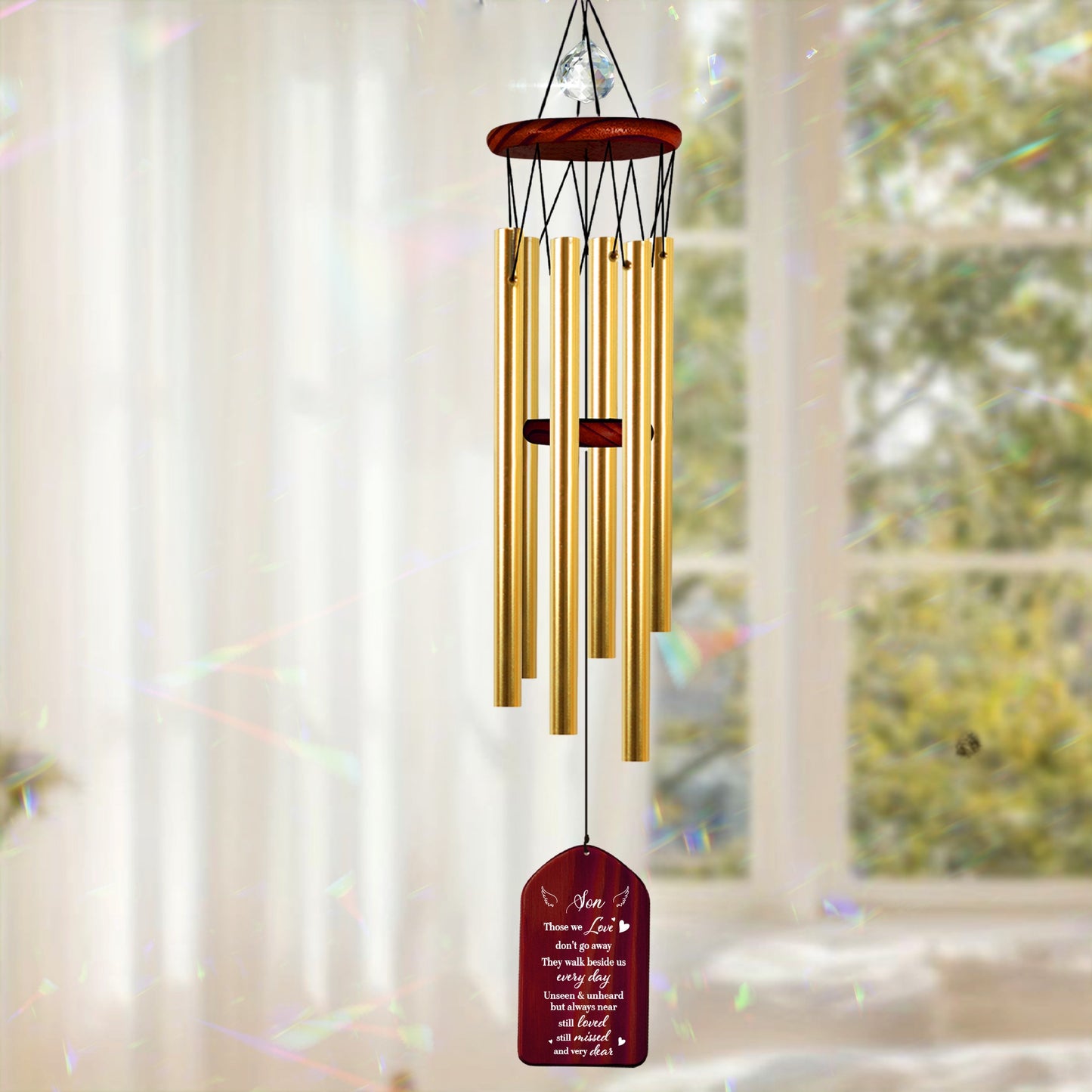 Netecom Sympathy Memorial Wind Chimes for Son – Personalized Wooden Chimes with Tree of Life & Crystal Beads
