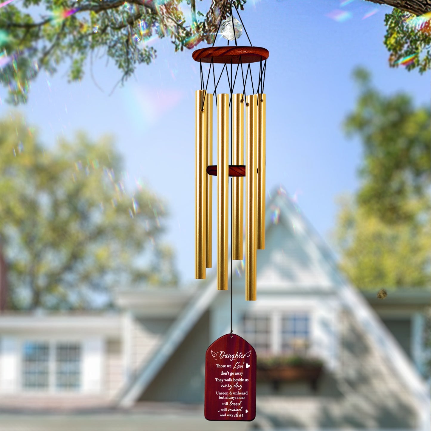 Netecom Personalized Memorial Wind Chimes for Daughter – Walnut Wooden Design with Crystal Bead and Heartfelt Message
