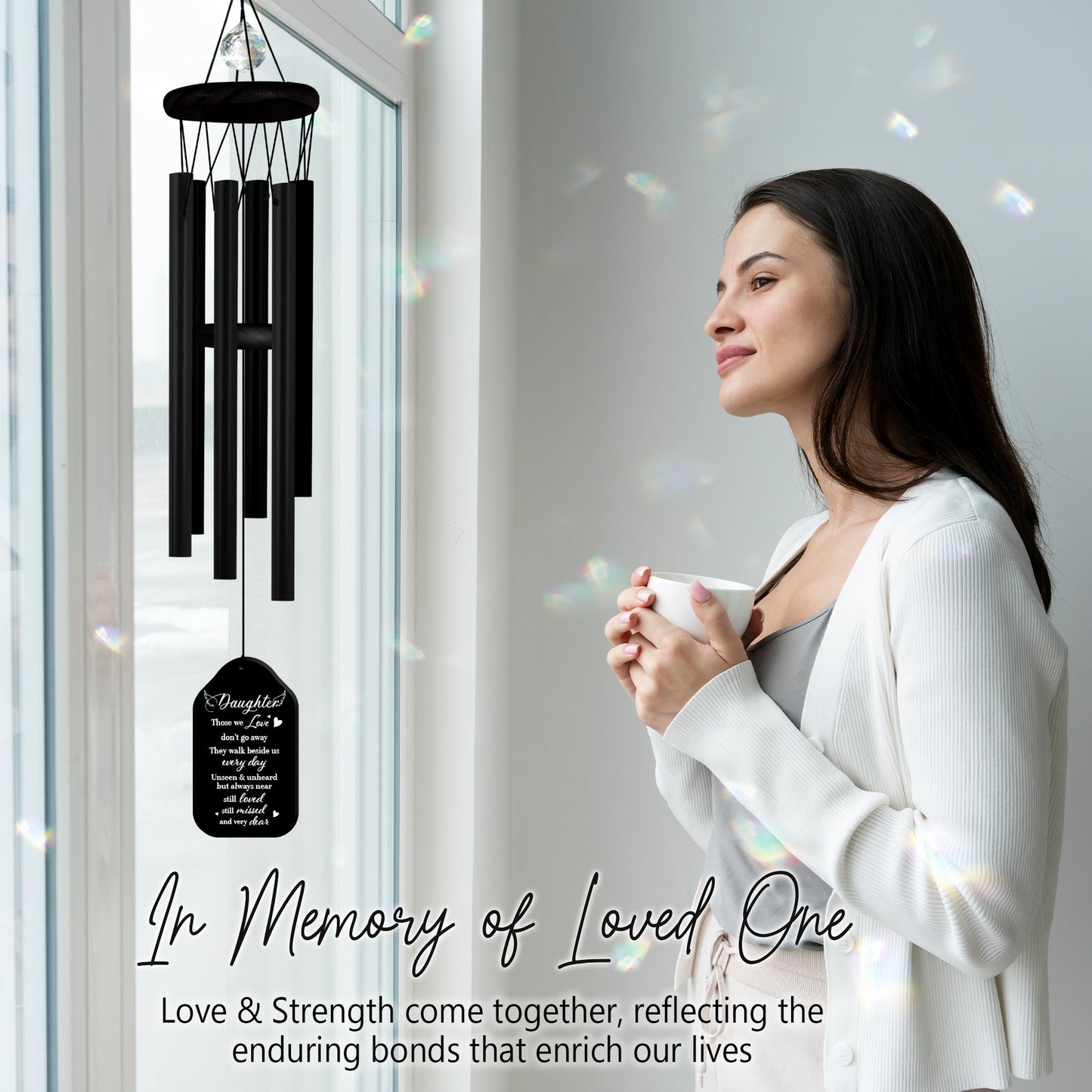 Netecom Personalized Sympathy Wind Chimes for Daughter – Walnut Wooden Memorial Gift with Tree of Life & Crystal Beads