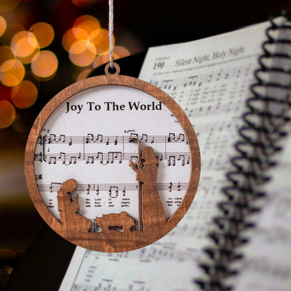 Netecom “Joy To The World” Wooden Christmas Ornament – Layered Nativity Hymn Design, Christian Holiday Decoration