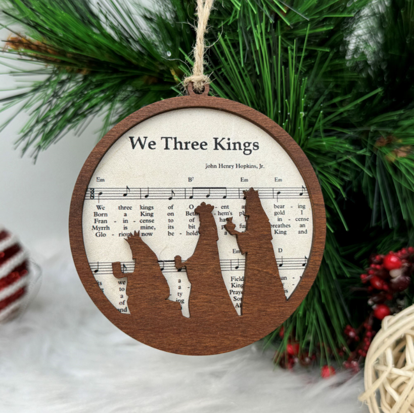 Netecom Nativity Ornament – Wooden “We Three Kings” Sheet Music Christmas Decoration, Remembrance Gift