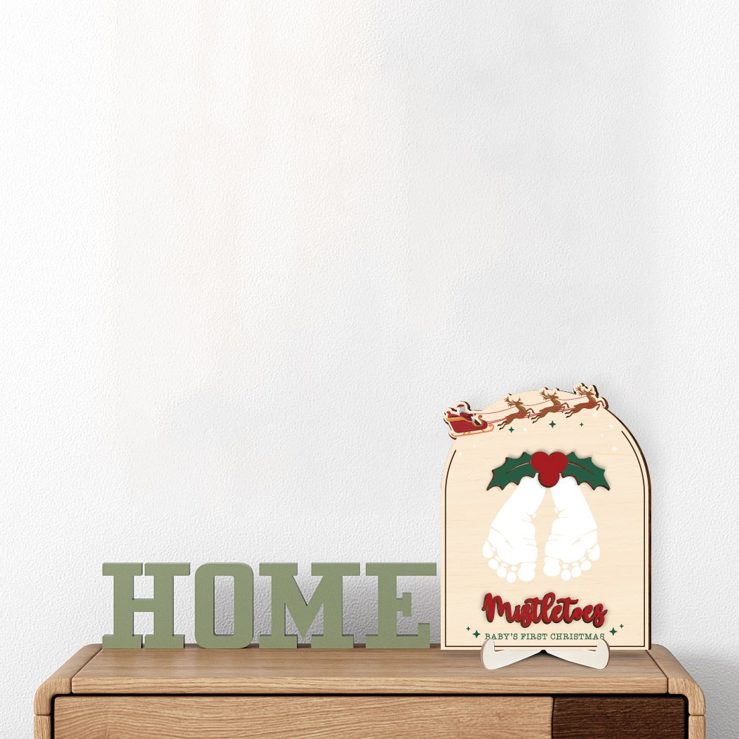 Netecom Baby Christmas Memory Sign – “Mistletoes” Wooden Footprint Kit with Ink Pad & Gift Box