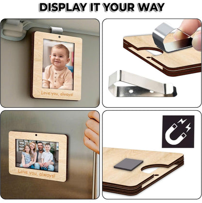 Netecom Christmas Wooden Photo Ornaments – 4PCS Love You Always Picture Frames with Bow & Magnet Gift Set