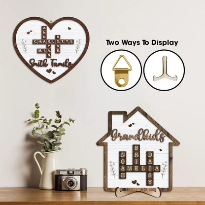 Netecom Personalized Grandkids Crossword Scrabble Frame, Custom Family Puzzle Sign, Meaningful Gift for Grandpa Grandma