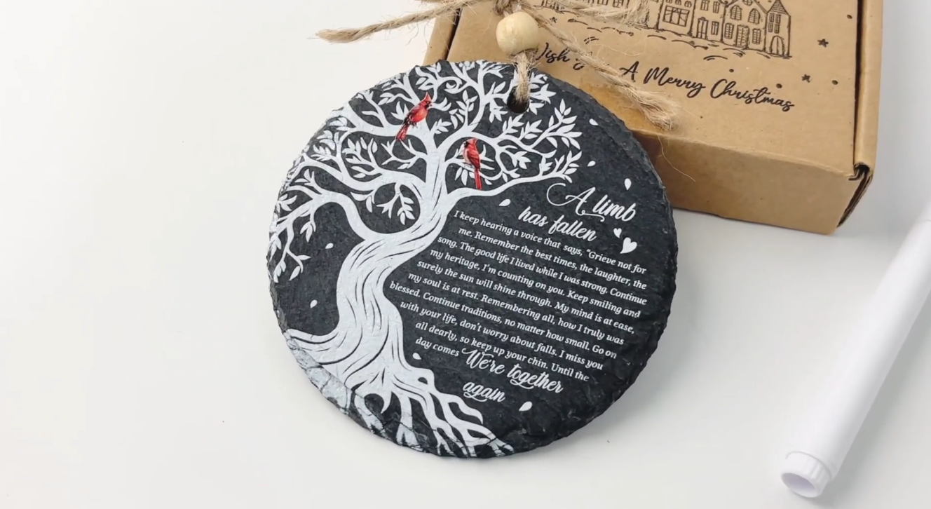 Netecom Slate Stone Hanging Ornament – “A Limb Has Fallen” Cardinal Design, Sympathy Decoration