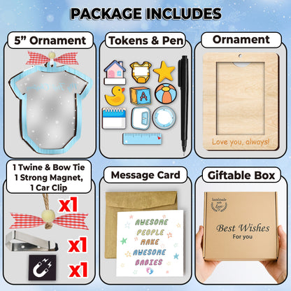 Netecom Baby Boy First Christmas Shaking Ornament – Shaking Acrylic Decoration Gift Box with Tokens & Pen