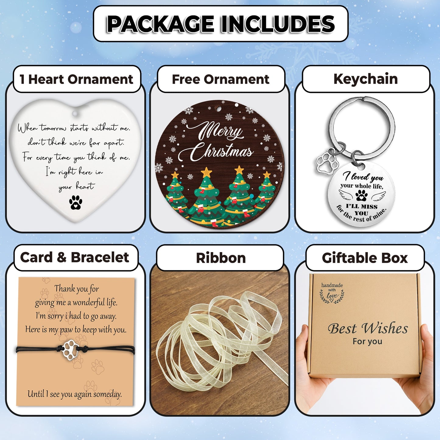 Netecom Merry Christmas Pet Memorial Ornament – Ceramic Heart Keepsake with Paw Bracelet & Message Card