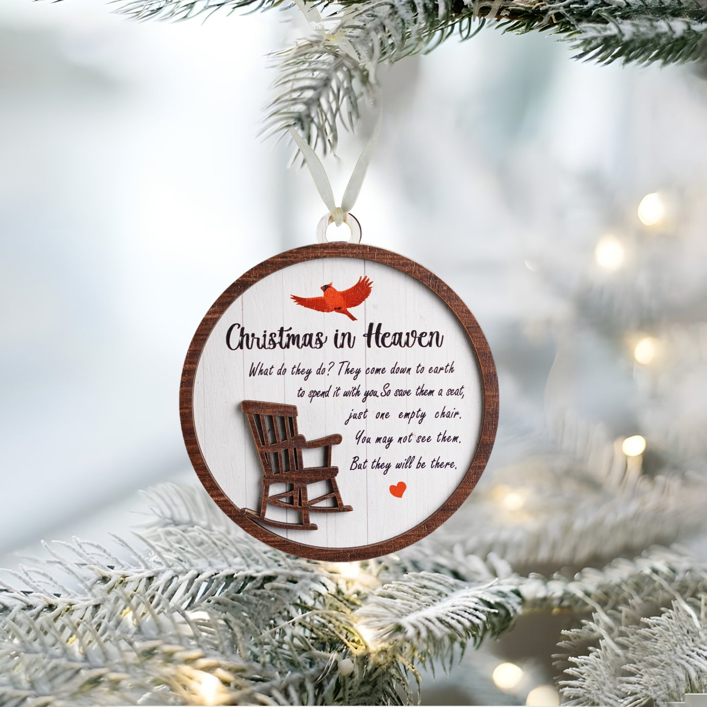 Netecom Christmas in Heaven Rocking Chair Ornament , Cardinal Memorial Keepsake , Sympathy Gift for Loss of Loved One , Wooden Decor