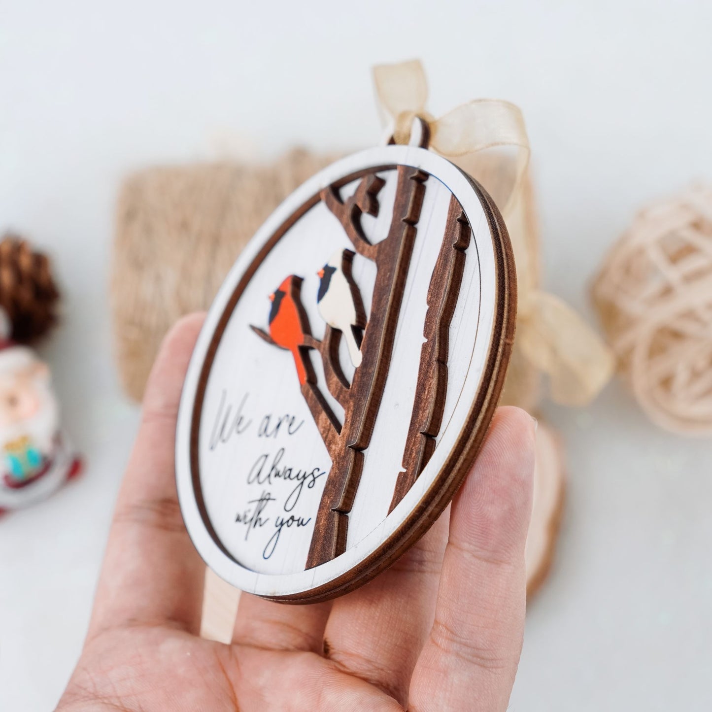 Netecom Cardinal Memorial & Merry Christmas Ornament Set,2 Pack, "We Are Always With You" Keepsake , Sympathy Gift Duo