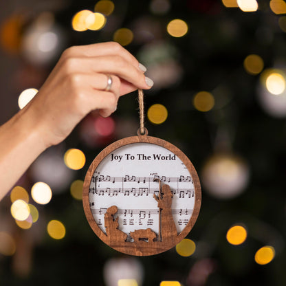 Netecom “Joy To The World” Wooden Christmas Ornament – Layered Nativity Hymn Design, Christian Holiday Decoration
