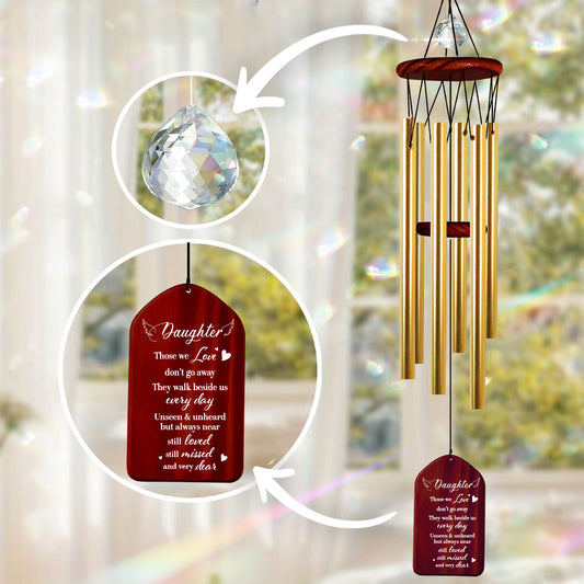 Netecom Personalized Memorial Wind Chimes for Daughter – Walnut Wooden Design with Crystal Bead and Heartfelt Message