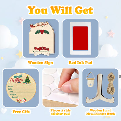 Netecom Baby Christmas Memory Sign – “Mistletoes” Wooden Footprint Kit with Ink Pad & Gift Box