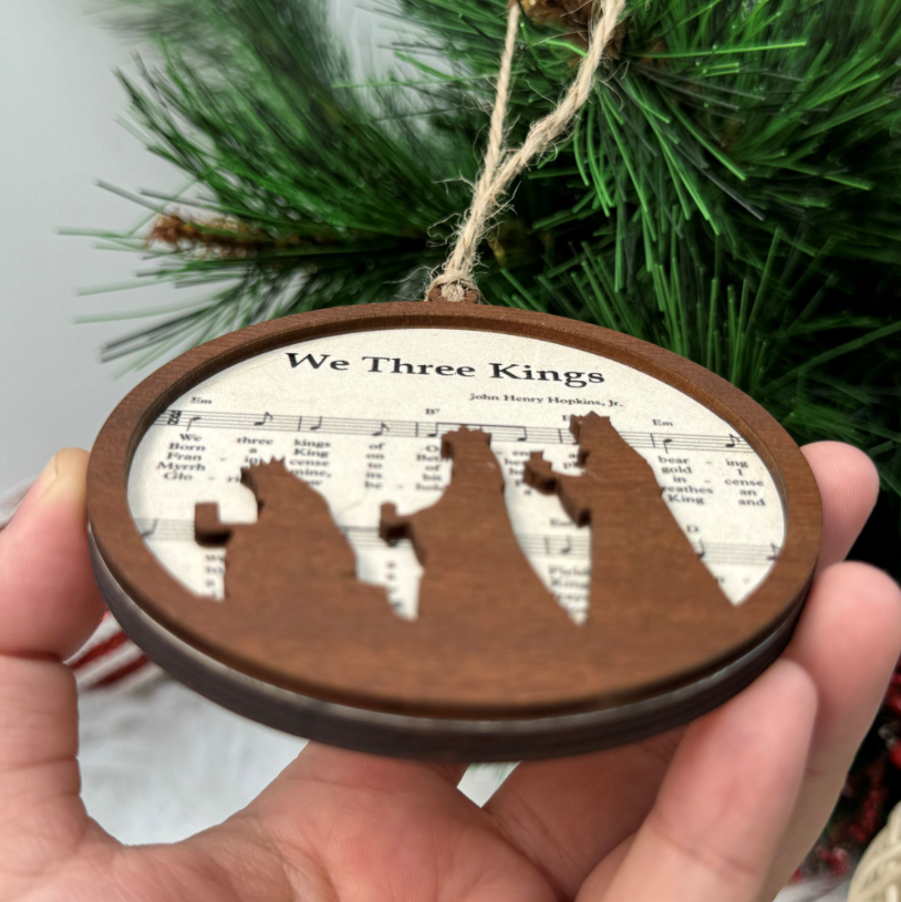 Netecom Nativity Ornament – Wooden “We Three Kings” Sheet Music Christmas Decoration, Remembrance Gift