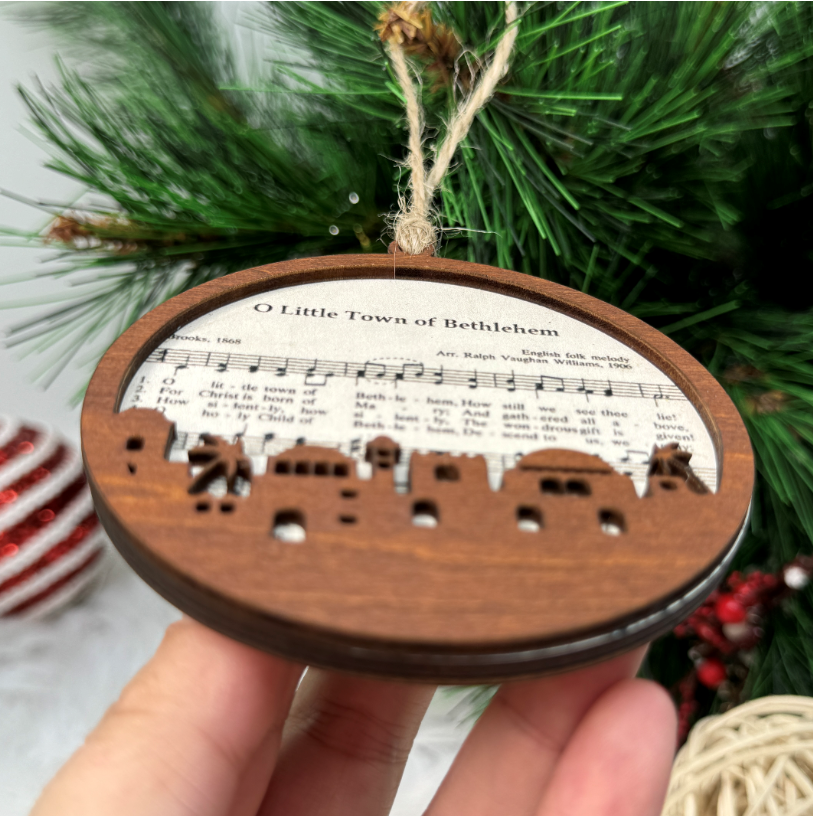 Netecom Religious Christmas Ornament – “O Little Town of Bethlehem” Wooden Ornament Gift