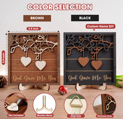 Netecom Christmas Wooden Frame  – Personalized Heart-Shaped Ornaments with Customizable Names and Tree Design