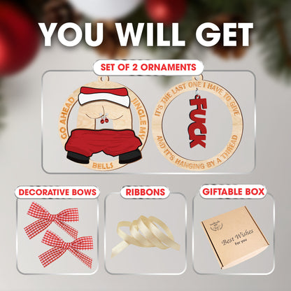 Netecom Funny Christmas Ornament Set – Cheeky Santa & Holiday Humor Wooden Decoration Combo