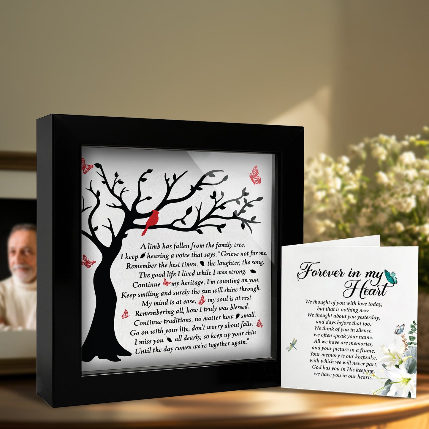 Memorial Frame Gift – Red Cardinal Remembrance Keepsake with Ornament, Keychain & Gift Box
