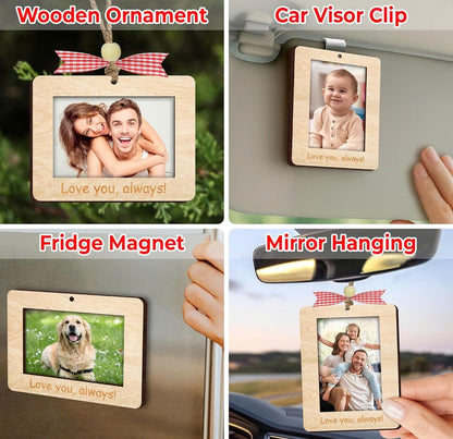 Netecom Christmas Wooden Photo Ornaments – 4PCS Love You Always Picture Frames with Bow & Magnet Gift Set