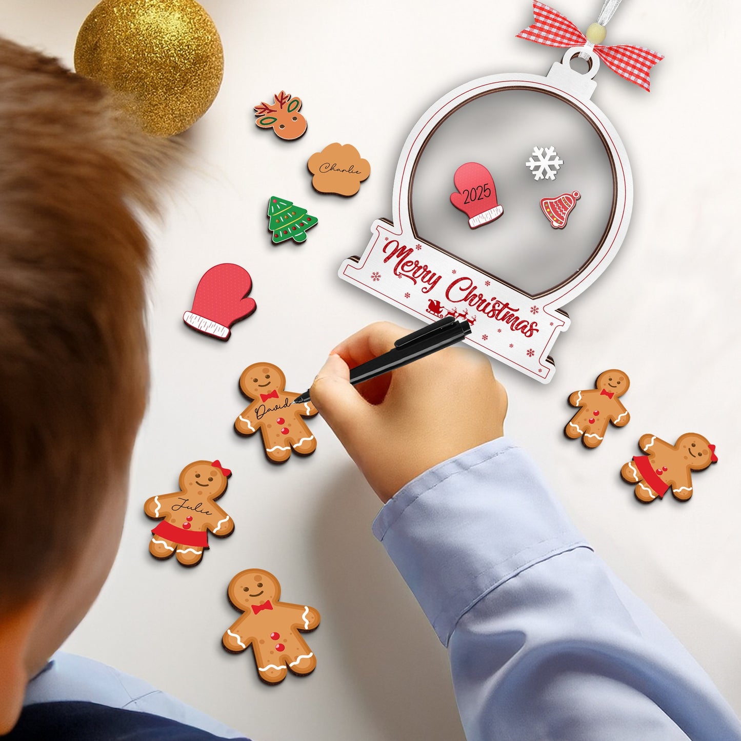 Netecom Personalized Shaking Christmas Ornament – Wooden & Acrylic Snow Globe Family Name Decoration Gift