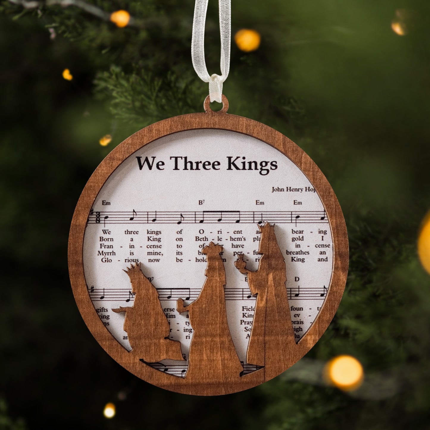 Netecom Nativity Ornament – Wooden “We Three Kings” Sheet Music Christmas Decoration, Remembrance Gift