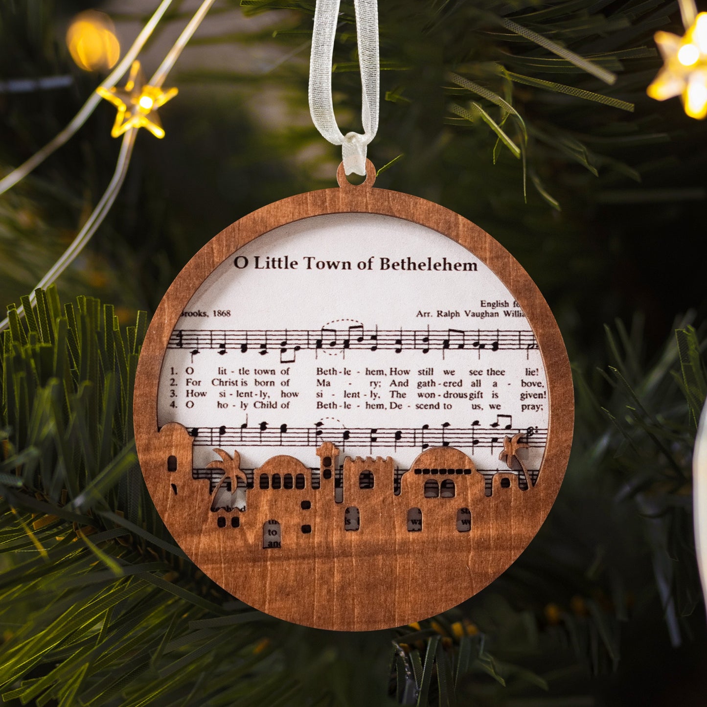 Netecom Religious Christmas Ornament – “O Little Town of Bethlehem” Wooden Ornament Gift