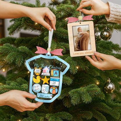 Netecom Baby Boy First Christmas Shaking Ornament – Shaking Acrylic Decoration Gift Box with Tokens & Pen