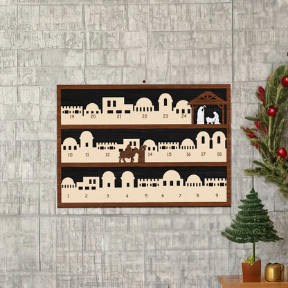 Netecom Wooden Nativity Advent Calendar , Jesus Countdown to Christmas Decor , Religious Gift Set with Music Sheet Ornament
